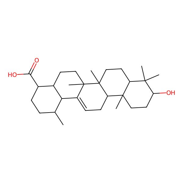 2D Structure of (1S,4R,4aS,6aS,6aR,6bR,8aS,10S,12aR,14bS)-10-hydroxy-1,6a,6b,9,9,12a-hexamethyl-1,2,3,4,4a,5,6,6a,7,8,8a,10,11,12,13,14b-hexadecahydropicene-4-carboxylic acid