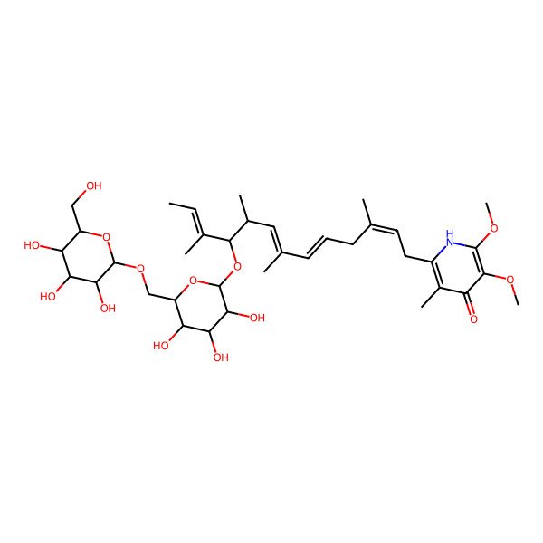 2D Structure of 2,3-dimethoxy-5-methyl-6-[3,7,9,11-tetramethyl-10-[3,4,5-trihydroxy-6-[[3,4,5-trihydroxy-6-(hydroxymethyl)oxan-2-yl]oxymethyl]oxan-2-yl]oxytrideca-2,5,7,11-tetraenyl]-1H-pyridin-4-one