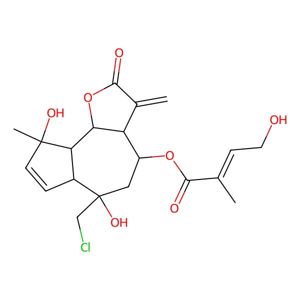 2D Structure of [(3aR,4R,6R,6aS,9S,9aS,9bR)-6-(chloromethyl)-6,9-dihydroxy-9-methyl-3-methylidene-2-oxo-3a,4,5,6a,9a,9b-hexahydroazuleno[4,5-b]furan-4-yl] (E)-4-hydroxy-2-methylbut-2-enoate