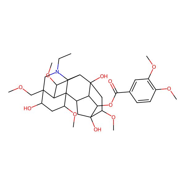2D Structure of [(1S,2R,3R,4R,5S,6S,8R,9R,10R,13R,14R,16S,17S,18R)-11-ethyl-5,8,14-trihydroxy-6,16,18-trimethoxy-13-(methoxymethyl)-11-azahexacyclo[7.7.2.12,5.01,10.03,8.013,17]nonadecan-4-yl] 3,4-dimethoxybenzoate
