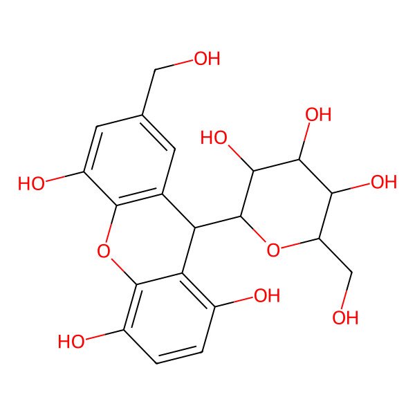 2D Structure of (9R)-7-(hydroxymethyl)-9-[(2R,3R,4R,5S,6R)-3,4,5-trihydroxy-6-(hydroxymethyl)oxan-2-yl]-9H-xanthene-1,4,5-triol