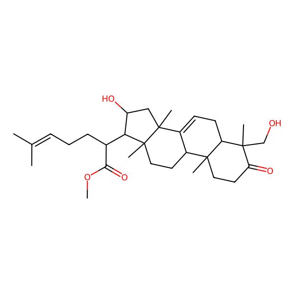 2D Structure of methyl (2R)-2-[(4S,5R,9R,10R,13S,14S,16S,17S)-16-hydroxy-4-(hydroxymethyl)-4,10,13,14-tetramethyl-3-oxo-1,2,5,6,9,11,12,15,16,17-decahydrocyclopenta[a]phenanthren-17-yl]-6-methylhept-5-enoate