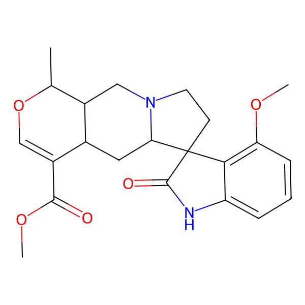 2D Structure of methyl (1S,4aS,5aS,6S,10aR)-4'-methoxy-1-methyl-2'-oxospiro[1,4a,5,5a,7,8,10,10a-octahydropyrano[3,4-f]indolizine-6,3'-1H-indole]-4-carboxylate
