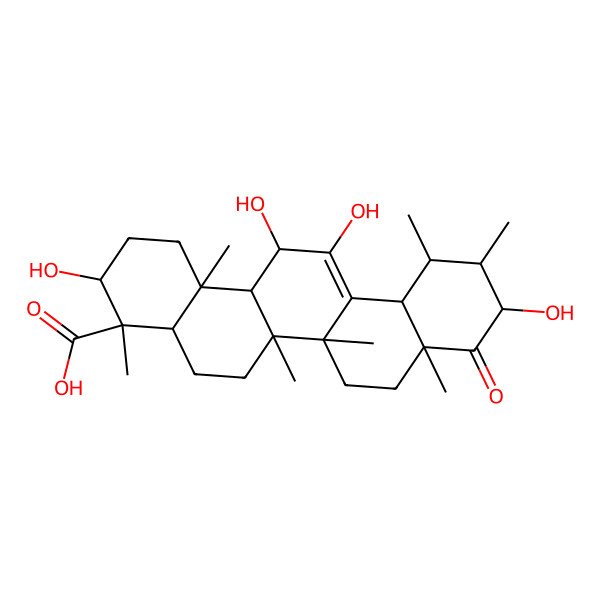 2D Structure of 3,10,13,14-Tetrahydroxy-4,6a,6b,8a,11,12,14b-heptamethyl-9-oxo-1,2,3,4a,5,6,7,8,10,11,12,12a,14,14a-tetradecahydropicene-4-carboxylic acid