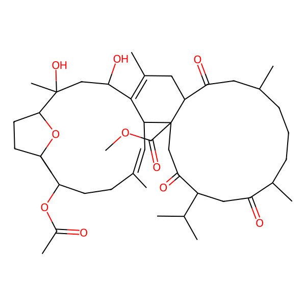 2D Structure of methyl (1S,2S,4R,8S,11S,15R,18S,21S,22S,23E,27S,28S)-27-acetyloxy-2,4-dihydroxy-2,6,11,15,24,28-hexamethyl-9,16,19-trioxo-18-propan-2-yl-31-oxatetracyclo[26.2.1.05,22.08,21]hentriaconta-5,23-diene-21-carboxylate