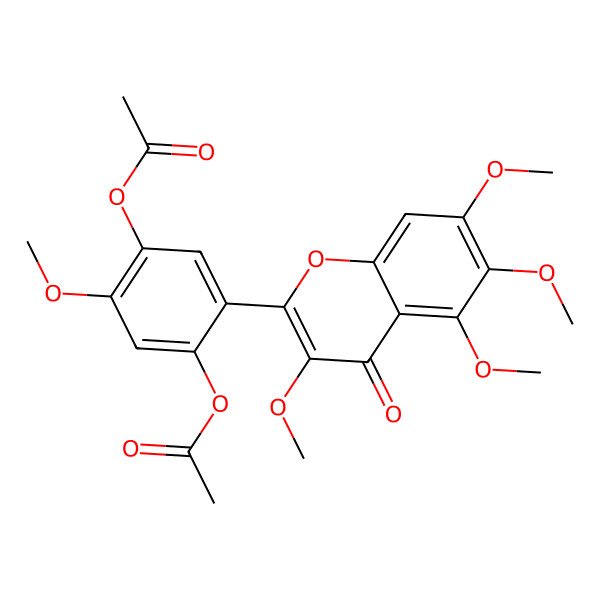 2D Structure of Flavone, 2',5'-dihydroxy-3,4',5,6,7-pentamethoxy-, diacetate