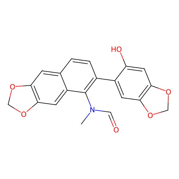 2D Structure of Formamide, N-(6-(6-hydroxy-1,3-benzodioxol-5-yl)naphtho(2,3-d)-1,3-dioxol-5-yl)-N-methyl-