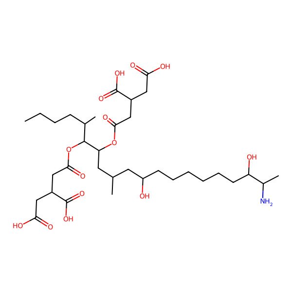 2D Structure of 2-[2-[(5R,6R,7S,9S,11R,18R,19S)-19-amino-6-(3-carboxy-5-hydroxy-5-oxopentanoyl)oxy-11,18-dihydroxy-5,9-dimethylicosan-7-yl]oxy-2-oxoethyl]butanedioic acid