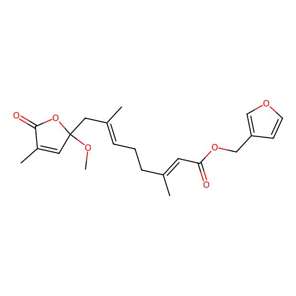 2D Structure of Furan-3-ylmethyl 8-(2-methoxy-4-methyl-5-oxofuran-2-yl)-3,7-dimethylocta-2,6-dienoate