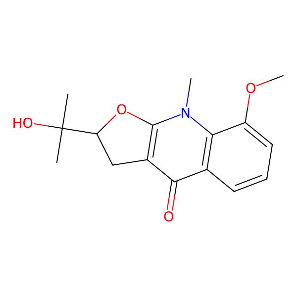2D Structure of Furo(2,3-b)quinolin-4(2H)-one, 3,9-dihydro-2-(1-hydroxy-1-methylethyl)-8-methoxy-9-methyl-