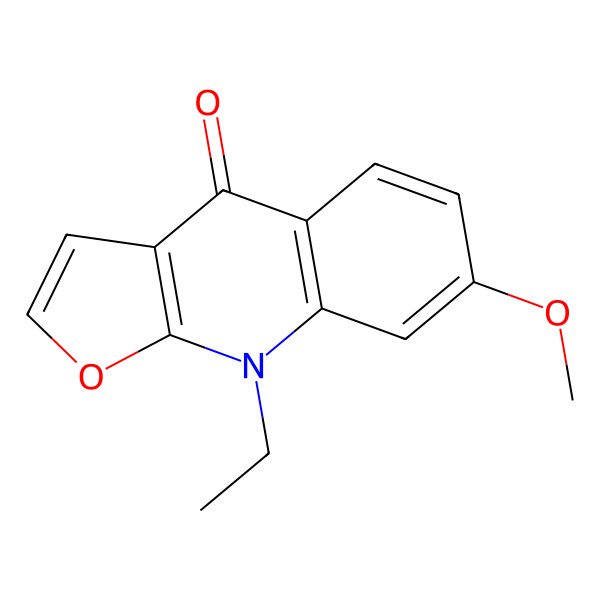 2D Structure of Furo(2,3-b)quinolin-4(9H)-one, 9-ethyl-7-methoxy-