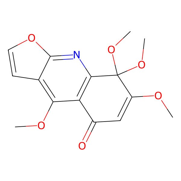 2D Structure of Furo[2,3-b]quinolin-5(8H)-one, 4,7,8,8-tetramethoxy-