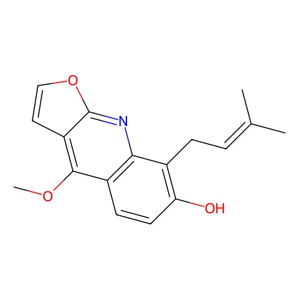 2D Structure of Furo(2,3-b)quinolin-7-ol, 4-methoxy-8-(3-methyl-2-butenyl)-
