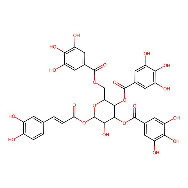 2D Structure of galloyl(-3)[galloyl(-4)][galloyl(-6)]Glc(b)-O-coumaroyl(3-OH)