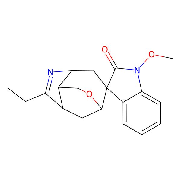 2D Structure of 6-Ethyl-1'-methoxyspiro[10-oxa-5-azatricyclo[5.3.1.04,8]undec-5-ene-2,3'-indole]-2'-one