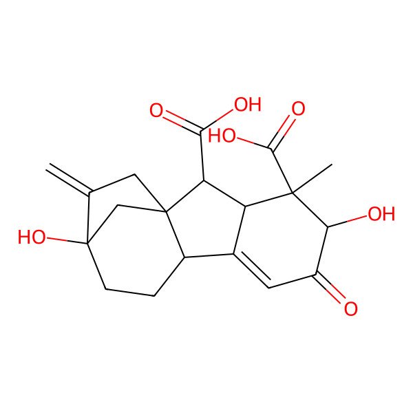 2D Structure of Gibb-4-ene-1,10-dicarboxylic acid, 2,7-dihydroxy-1-methyl-8-methylene-3-oxo-, (1alpha,2beta,4bbeta,10beta)-