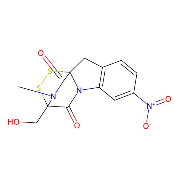 2D Structure of (3S,10aS)-2,3-Dihydro-3-(hydroxymethyl)-2-methyl-7-nitro-10H-3,10a-epidithiopyrazino(1,2-a)indole-1,4-dione