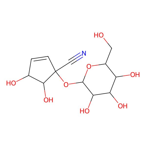 2D Structure of Glucopyranoside, 1-cyano-4,5-dihydroxy-2-cyclopenten-1-YL, beta-D-