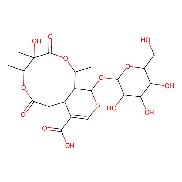 2D Structure of (1S,4S,5S,8aS,12S,12aS)-4-hydroxy-1,4,5-trimethyl-3,7-dioxo-12-[(2S,3R,4S,5S,6R)-3,4,5-trihydroxy-6-(hydroxymethyl)oxan-2-yl]oxy-1,5,8,8a,12,12a-hexahydropyrano[3,4-g][1,5]dioxecine-9-carboxylic acid