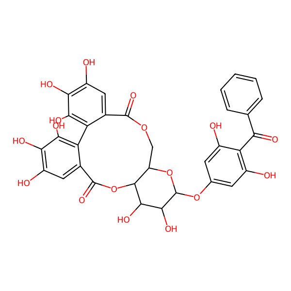 2D Structure of (11R,12R,13S)-13-(4-Benzoyl-3,5-dihydroxyphenoxy)-3,4,5,11,12,21,22,23-octahydroxy-9,14,17-trioxatetracyclo[17.4.0.02,7.010,15]tricosa-1(23),2,4,6,19,21-hexaene-8,18-dione
