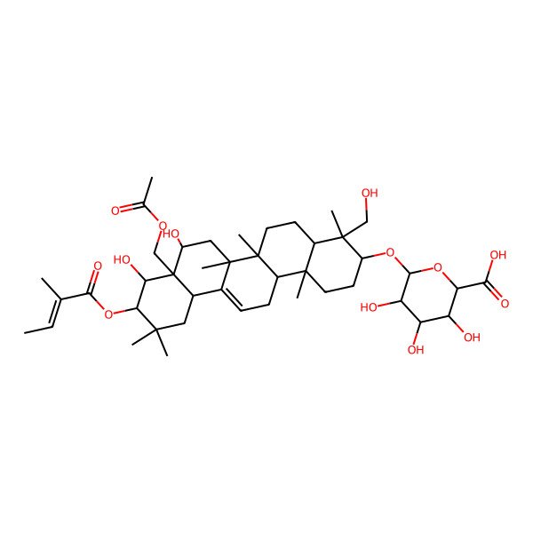 2D Structure of (3beta,4alpha,16beta,21beta,22alpha)-28-(Acetyloxy)-16,22,23-trihydroxy-21-(((2E)-2-methyl-1-oxo-2-buten-1-yl)oxy)olean-12-en-3-yl beta-D-glucopyranosiduronic acid
