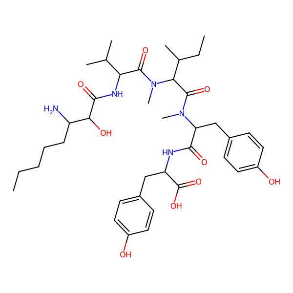 2D Structure of H-bAla(2-OH,3-pentyl)-DL-Val-DL-N(Me)xiIle-DL-N(Me)Tyr-DL-Tyr-OH