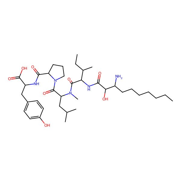 2D Structure of H-bAla(2R-OH,3R-heptyl)-aIle-N(Me)Leu-Pro-Tyr-OH