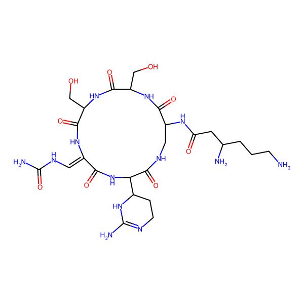 2D Structure of H-bLys(S)-D-Dap(1)-D-Ser-Ser-Dha(ureido)-D-Arg-(1)
