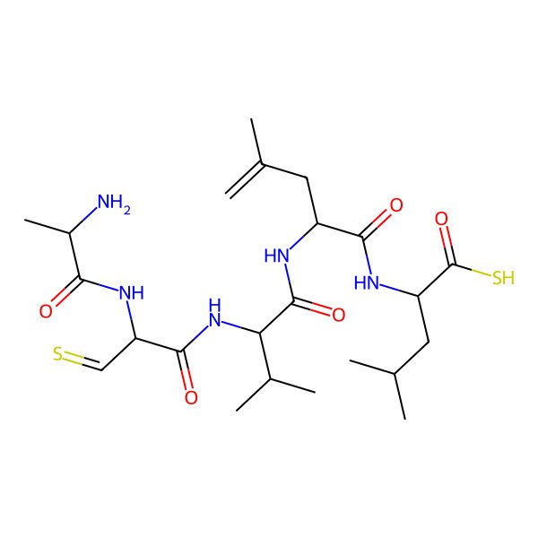2D Structure of H-D-Ala-D-Gly(thioformyl)-Val-D-Leu(4,5-dehydro)-Leu-SH