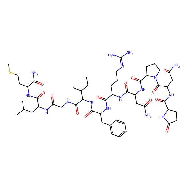 2D Structure of H-DL-Pyr-Asn-Pro-DL-Asn-Arg-Phe-Ile-Gly-Leu-Met-NH2
