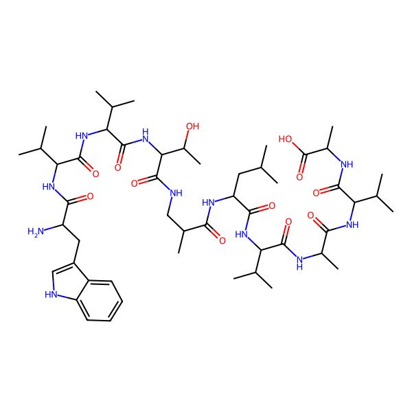 2D Structure of H-DL-Trp-DL-Val-DL-Val-DL-xiThr-bAib-DL-Leu-DL-Val-DL-Ala-DL-Val-DL-Ala-OH
