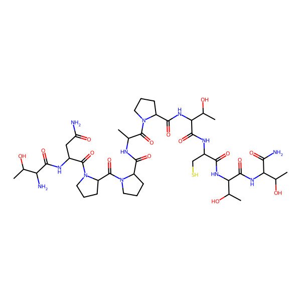 2D Structure of H-DL-xiThr-DL-Asn-DL-Pro-DL-Pro-DL-Ala-DL-Pro-DL-xiThr-DL-Cys-DL-xiThr-DL-xiThr-NH2