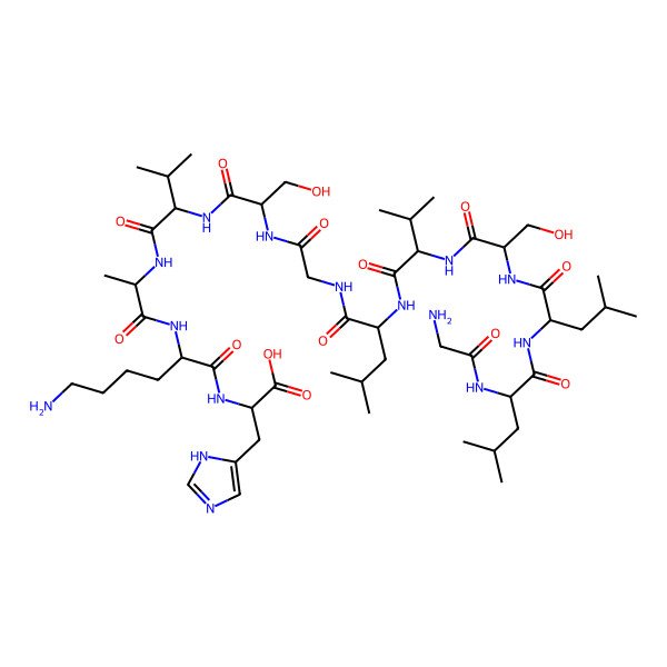 2D Structure of H-Gly-Leu-Leu-Ser-Val-Leu-Gly-Ser-Val-Ala-Lys-His-OH