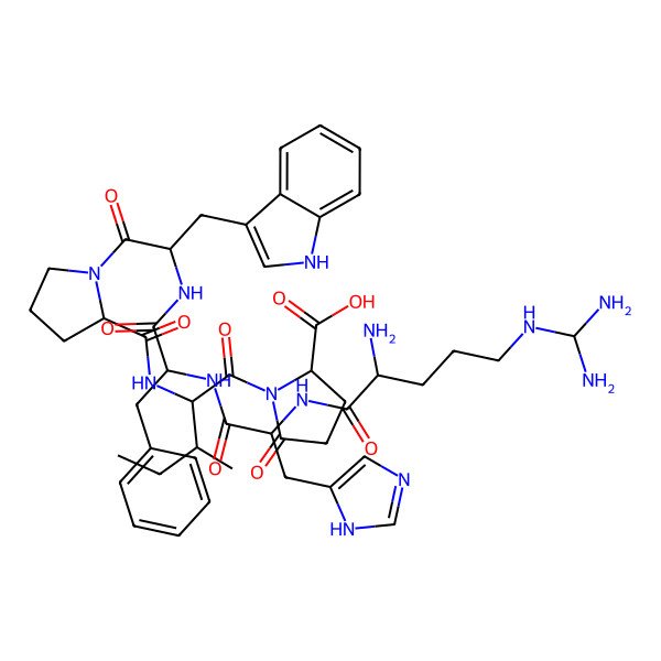 2D Structure of H-Orn(CH(NH2)2)(CH(NH2)2)-His-Phe-Trp-D-Pro-D-aIle-Pyr-OH