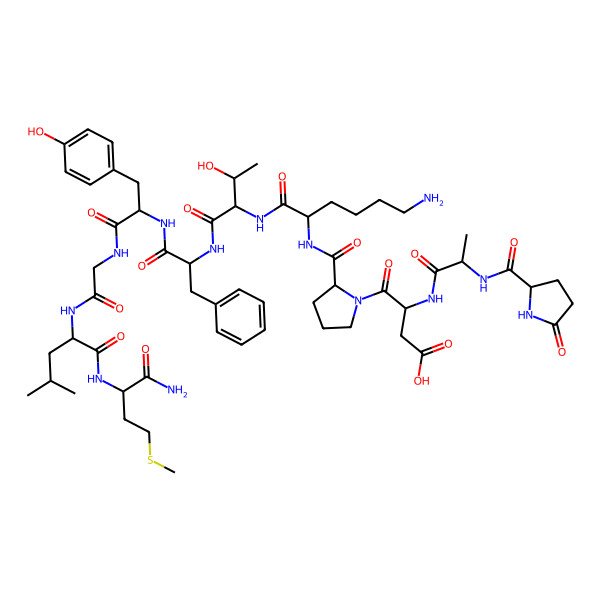 2D Structure of H-Pyr-Ala-Asp-D-Pro-Lys-Thr-Phe-Tyr-Gly-Leu-Met-NH2
