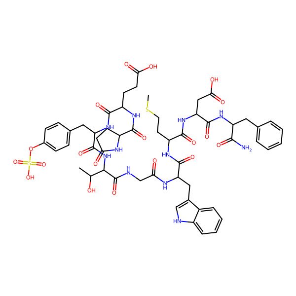 2D Structure of H-Pyr-Glu-Tyr(SO3H)-Thr-Gly-Trp-Met-Asp-Phe-NH2