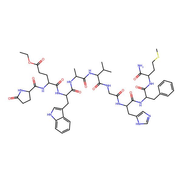 2D Structure of H-Pyr-Glu(OEt)(OEt)-Trp-Ala-Val-Gly-His-Phe-Met-NH2