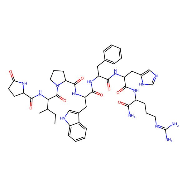 2D Structure of H-Pyr-Ile-D-Pro-Trp-Phe-His-Arg-NH2