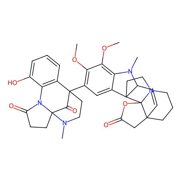 2D Structure of Aspidospermidin-21-oic acid, 3,4-didehydro-19-hydroxy-16,17-dimethoxy-1-methyl-15-((3aS,7R)-2,3,5,6-tetrahydro-11-hydroxy-4-methyl-1,13-dioxo-1H-3a,7-methanopyrrolo(1,2-a)(1,3)benzodiazocin-7(4H)-yl)-, gamma-lactone