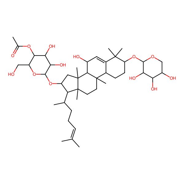 2D Structure of beta-D-Glucopyranoside, (3beta,7beta,9beta,10alpha,16beta)-7-hydroxy-9-methyl-3-(beta-D-xylopyranosyloxy)-19-norlanosta-5,24-dien-16-yl, 4-acetate