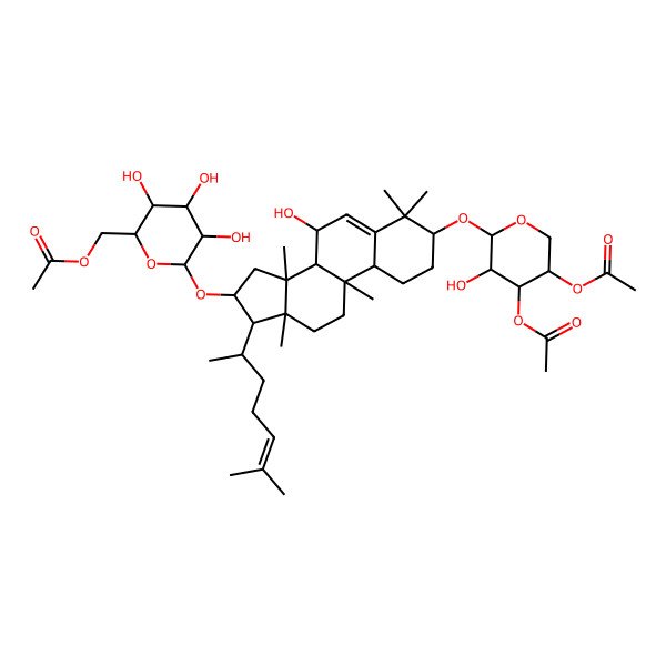 2D Structure of beta-D-Glucopyranoside, (3beta,7beta,9beta,10alpha,16beta)-3-[(3,4-di-O-acetyl-beta-D-xylopyranosyl)oxy]-7-hydroxy-9-methyl-19-norlanosta-5,24-dien-16-yl, 6-acetate