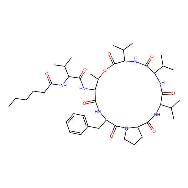 2D Structure of hexanoyl-DL-Val-DL-xiThr(1)-DL-Phe-DL-Pro-DL-Val-DL-Val-DL-Val-(1)