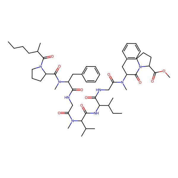 2D Structure of hexanoyl(2-Me)-DL-Pro-DL-N(Me)Phe-Gly-DL-N(Me)Val-DL-xiIle-Gly-DL-N(Me)Phe-DL-Pro-OMe