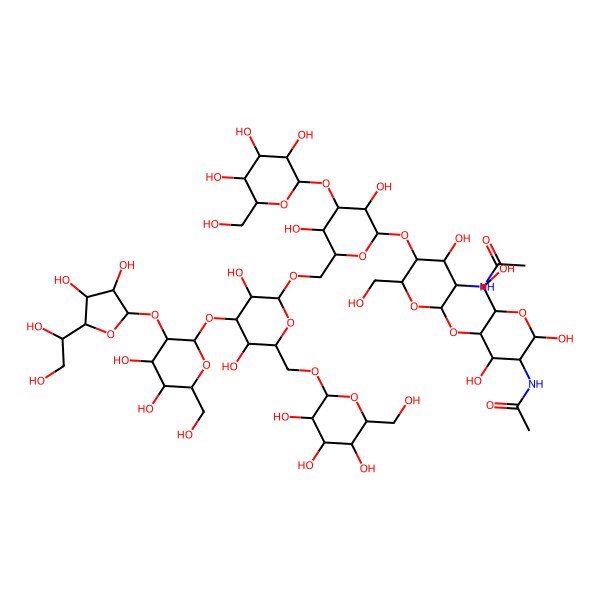 2D Structure of Hexf(?1-2)Hex(?1-3)[Hex(?1-6)]Hex(?1-6)[Hex(?1-3)]Hex(?1-4)HexNAc(?1-4)HexNAc