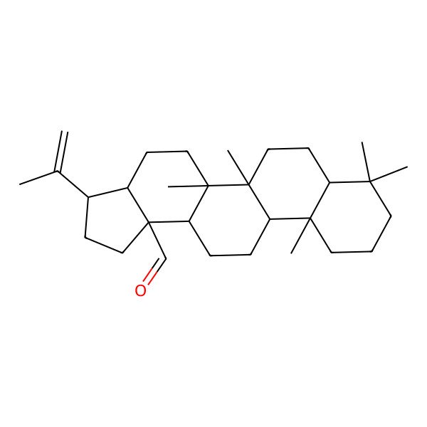 2D Structure of (3S,3aS,5aR,5bR,7aS,11aS,11bR,13aS,13bR)-5a,5b,8,8,11a-pentamethyl-3-prop-1-en-2-yl-1,2,3,3a,4,5,6,7,7a,9,10,11,11b,12,13,13a-hexadecahydrocyclopenta[a]chrysene-13b-carbaldehyde