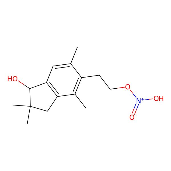 2D Structure of hydroxy-[2-[(1R)-1-hydroxy-2,2,4,6-tetramethyl-1,3-dihydroinden-5-yl]ethoxy]-oxoazanium