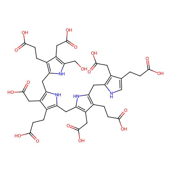 2D Structure of 3,8,13,18-Tetrakis(carboxymethyl)-5,10,15,22,23,24-hexahydro-19-(hydroxymethyl)-21H-biline-2,7,12,17-tetrapropanoic acid