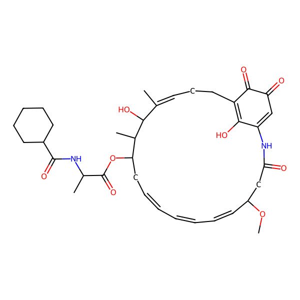 2D Structure of N-(Cyclohexylcarbonyl)-D-alanine 11-ester with 19-hydroxyansatrienol A (all-xi)-