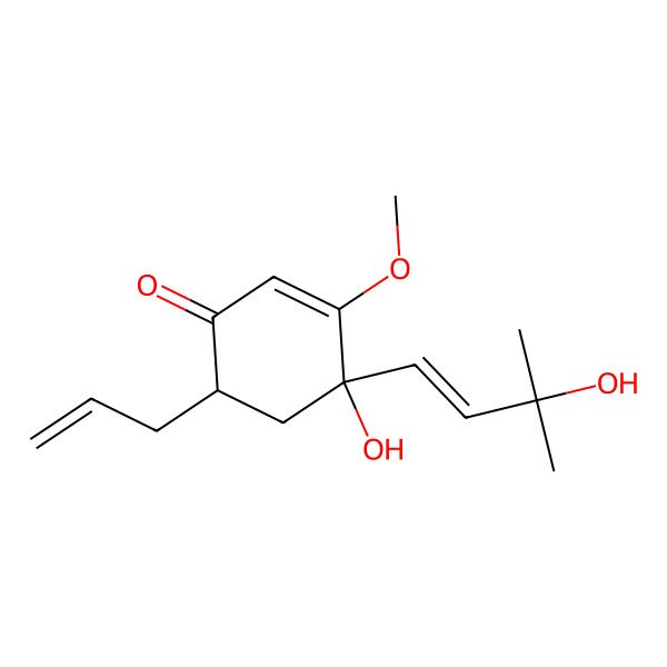 2D Structure of (4R,6R)-4-hydroxy-4-[(E)-3-hydroxy-3-methylbut-1-enyl]-3-methoxy-6-prop-2-enylcyclohex-2-en-1-one