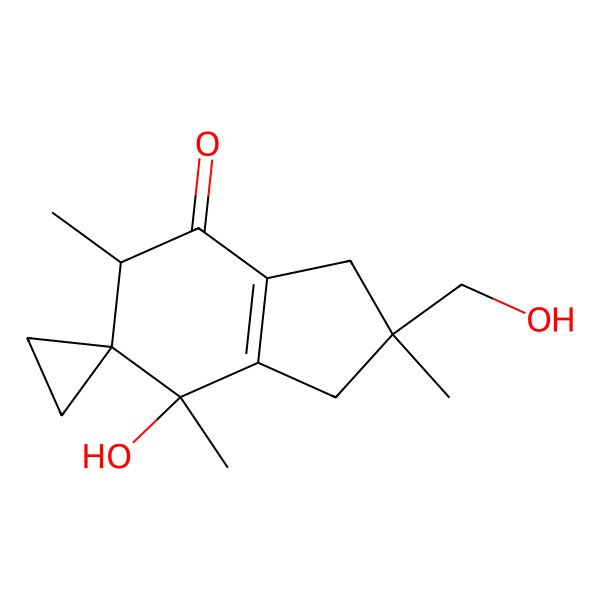 2D Structure of (2R,5S,7R)-7-hydroxy-2-(hydroxymethyl)-2,5,7-trimethylspiro[3,5-dihydro-1H-indene-6,1'-cyclopropane]-4-one